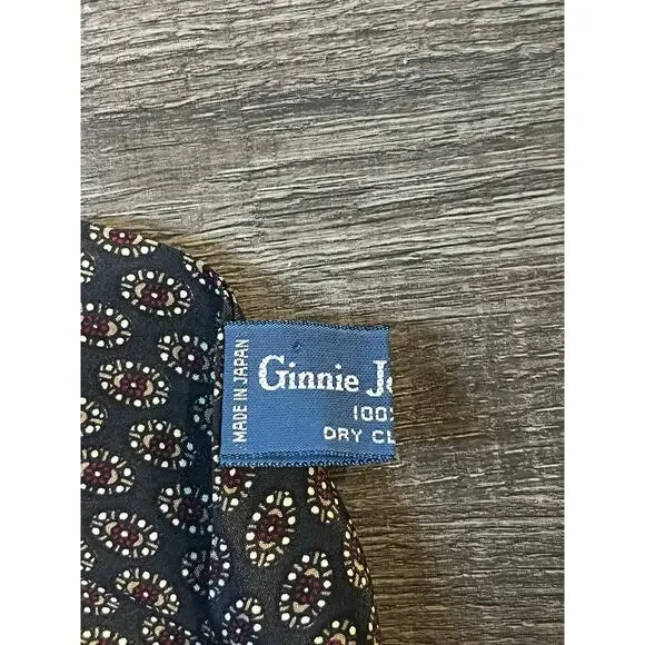 Vintage 80s Ginnie Johansen Scarf Bow Tie Navy Paisley Preppy Old Money - Picture 8 of 9